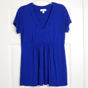 Calvin Klein v-neck gathered waist t-shirt blue M